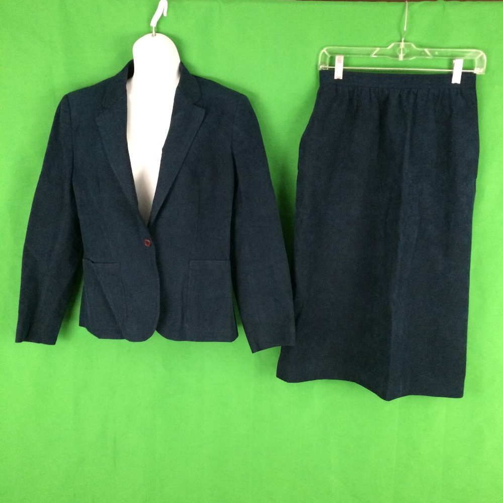 BlassSport Blue Ultra Suede Blazer Skirt Suit, Womens sz 10, Bill Blass Vintage
